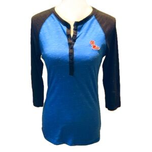 Colosseum Embroidered Ole Miss 3/4 Sleeve Heathered Blue & Charcoal Top